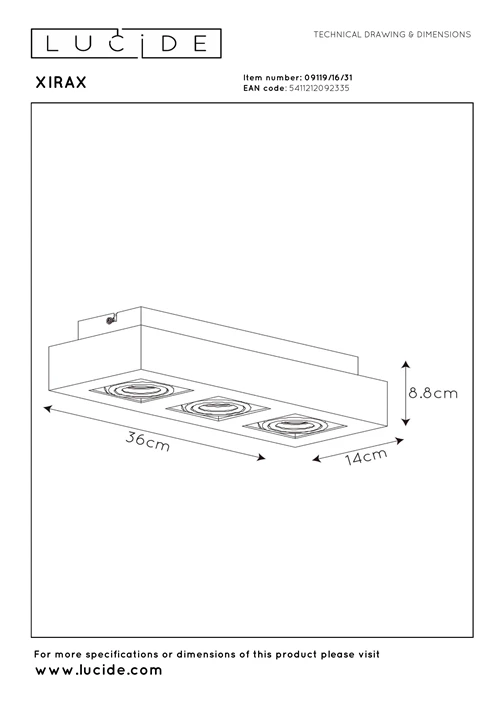 Lucide XIRAX - Foco de techo - LED Dim to warm - GU10 - 3x5W 2200K/3000K - Blanco - técnico